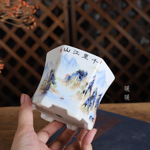 精品釉盆贴画系列K212#收腰六方