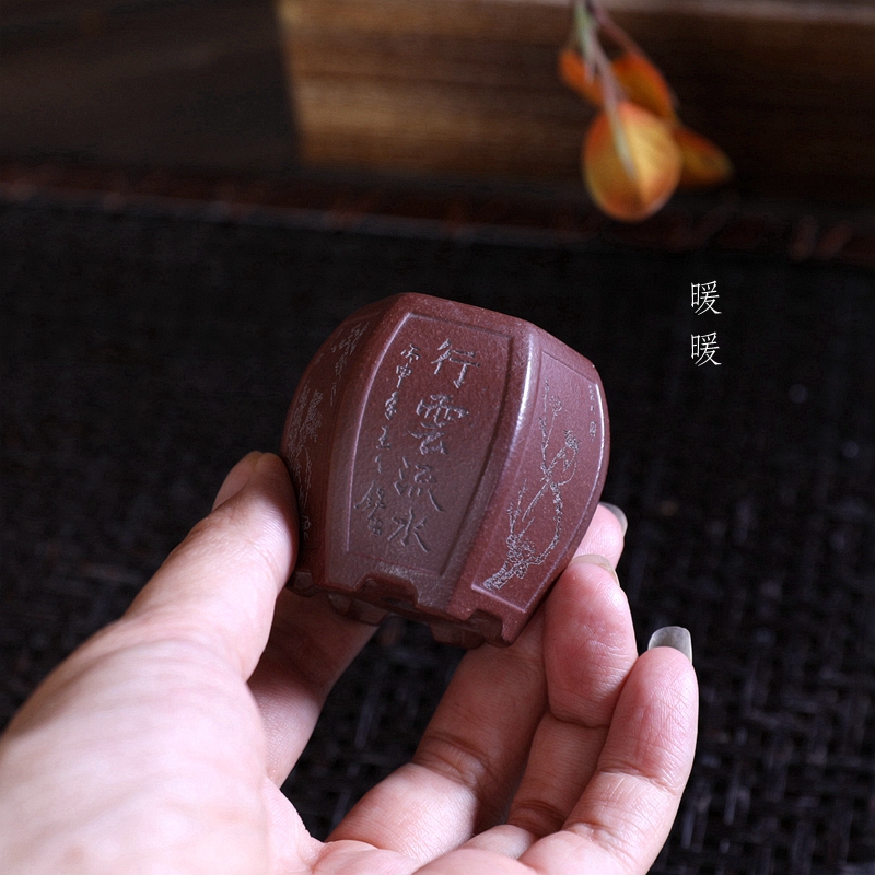 『凹面六方迷你贡灯』宜兴原矿紫泥手工微型绿植多肉花盆掌中宝