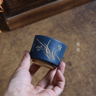 『粉浆小收腰』暖暖精选手工微型盆景绿植菖蒲花盆紫砂刻绘兰花