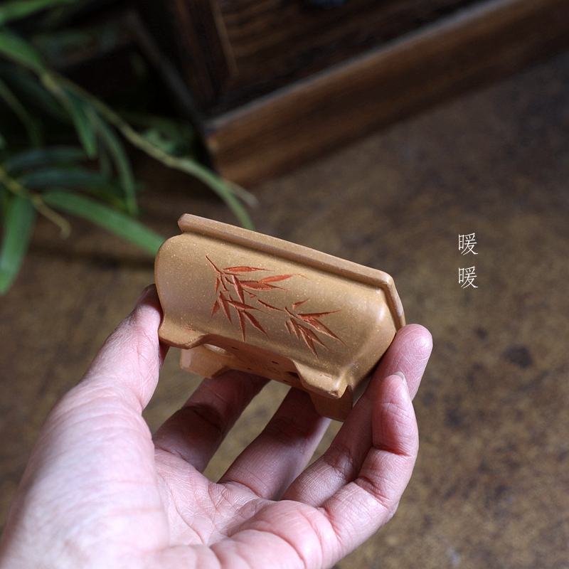『束口小长方』暖暖精选微型花盆原矿紫砂长青微盆景绿植把玩