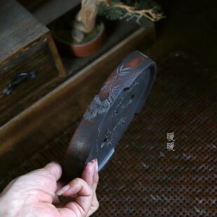 『复古粉浆椭圆浅盆』暖暖精选手工紫砂微盆景菖蒲假山张可磊新款