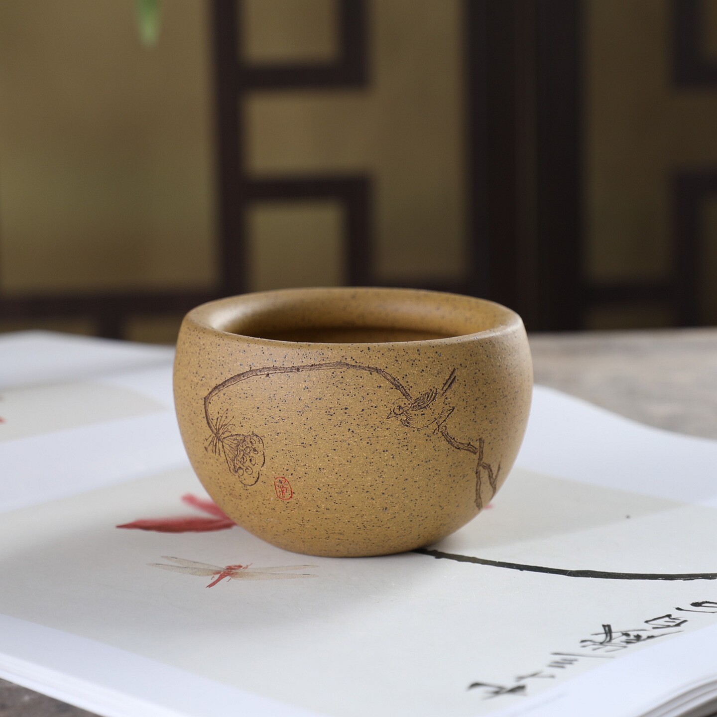 原矿紫砂手工小花盆圆形窝口精美刻绘多肉植物盆景绿植花盆室内