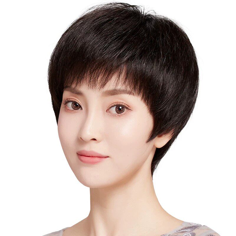全头套自然短发真人发无痕妈妈款
