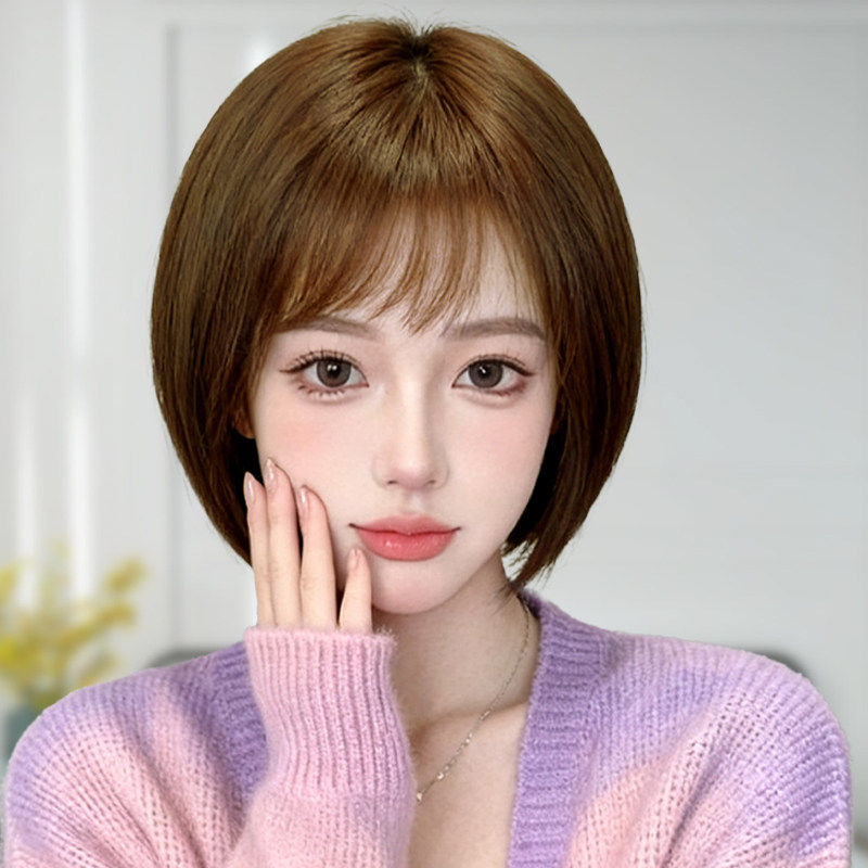 假发女短发全真人发丝气质甜美自然无痕波波头全头发套新式网红款
