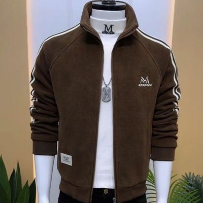 2025秋冬季灯芯绒加厚夹克立领刺绣高档外套男士新款青年帅气