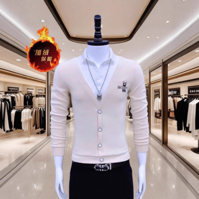 欧版假两件男士打底衫秋冬季内搭加绒保暖上衣潮牌半高领卫衣轻奢