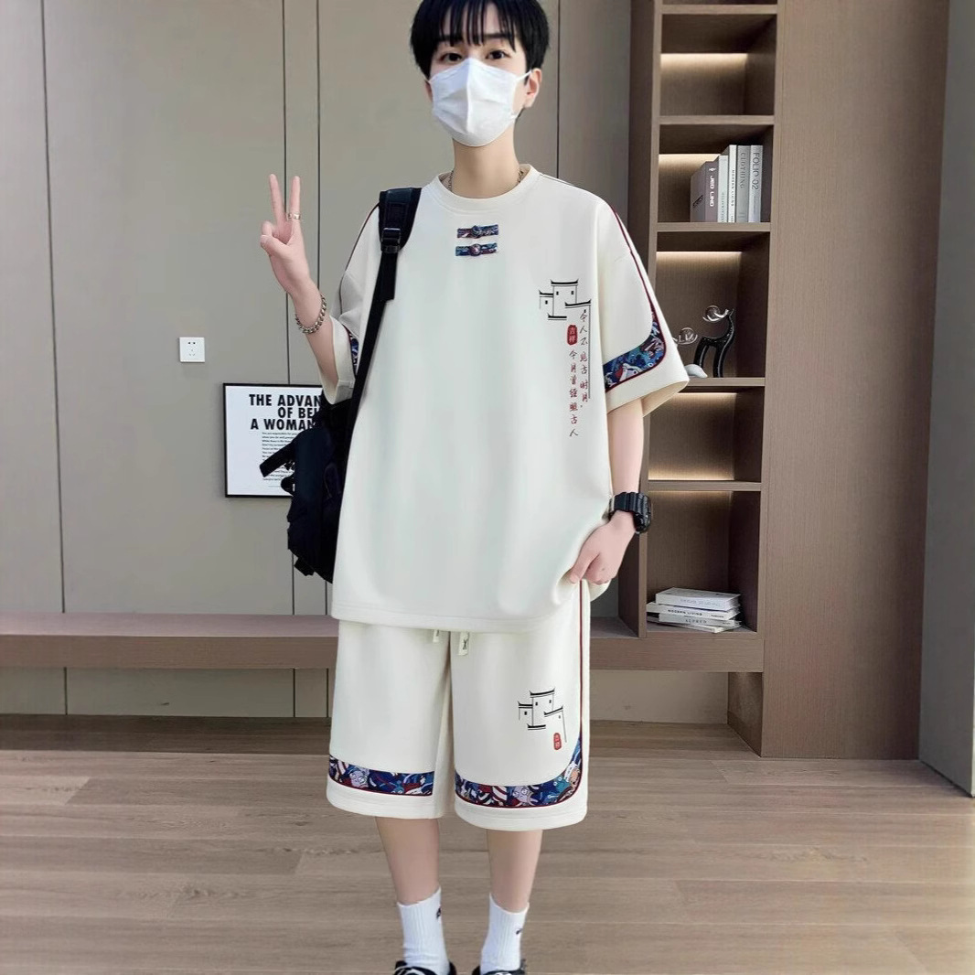 国潮短裤套装夏季民族风中国男装搭配休闲短袖潮流两件套中式衣服