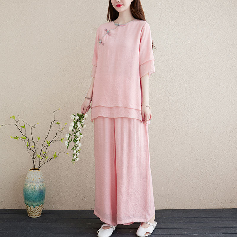 SUMMER BUDDHIST CLOTHES CHINESE STYLE ZEN TEA ART CLOTHES TAI CHI PRACTICE CLOTHES WOMENS CLOTHES FAIRY QI MEDITATION MONK CLOTHES SET