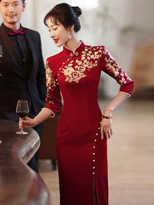 红色敬酒服女秋新款中式旗袍小个子高级感新娘订婚回门礼服连衣裙