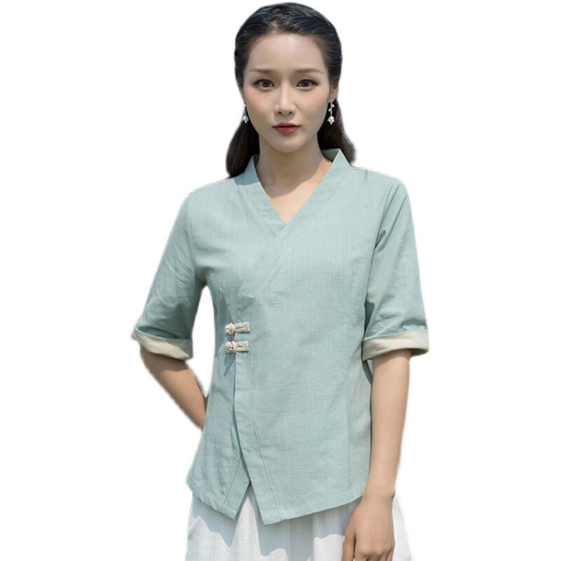 CHINESE STYLE HANFU WOMENS SUMMER NEW TANG DRESS TOP COTTON LINEN ZEN TEA SUIT TEA HOUSE CHINESE MEDICINE HALL WORK CLOTHES SET
