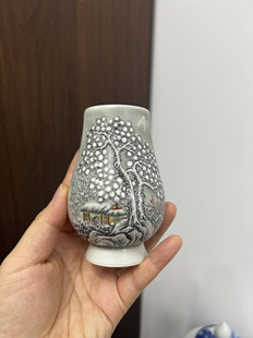 景德镇釉上彩墨彩雪景主人杯 凯恩杯 全手工手绘 高端茶器