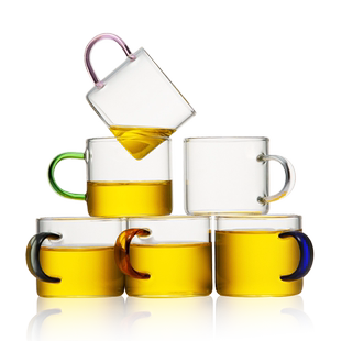 耐热玻璃小茶杯家用功夫茶具透明茶水杯架套装主人杯带把品茗杯子