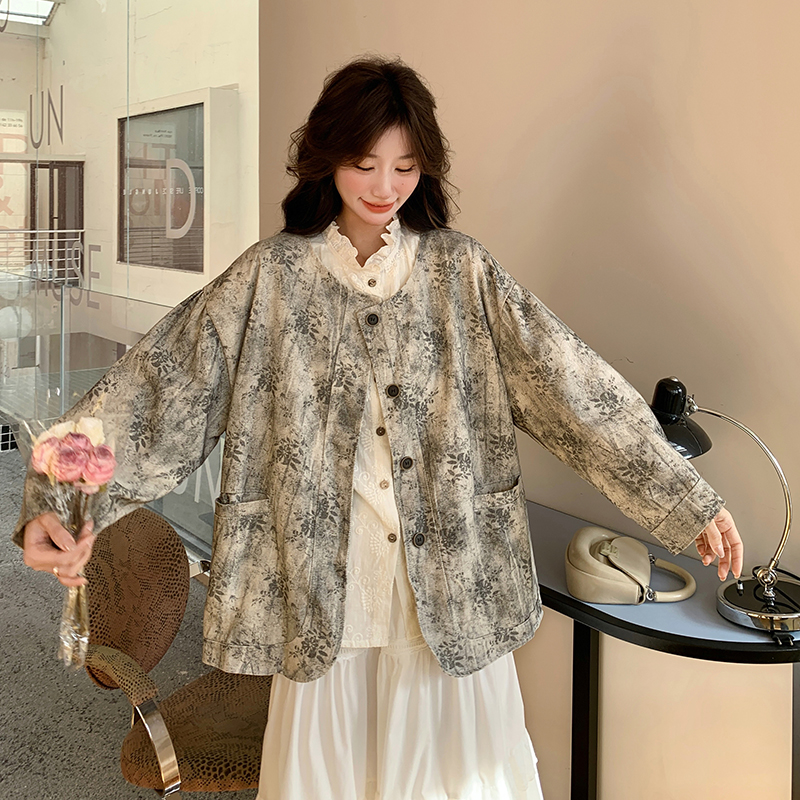 【出货中】水墨印花圆领外套2505-P145-K218，女装短外套，柏妮丝绮