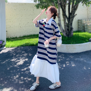 【新款】撞色条纹拼接连衣裙 2C060-2628-P135-K218，女装连衣裙，柏妮丝绮