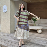 【新款】碎花条纹拼接连衣裙2C060-2629-P135-K218，女装连衣裙，柏妮丝绮