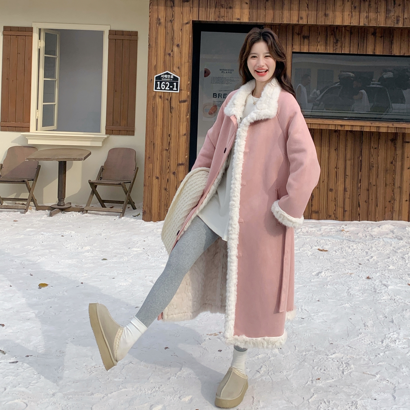 【新款】双面穿粉色皮毛一体2583-P265-K398，女装派克服，柏妮丝绮