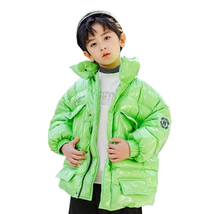 德蒙斯特男童加厚羽绒服中大童韩版短款女童免洗亮面鸭绒派克服潮