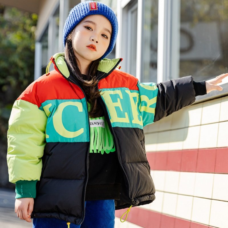 德蒙斯特男童加厚羽绒服中大童韩版短款女童时尚洋气鸭绒立领夹克