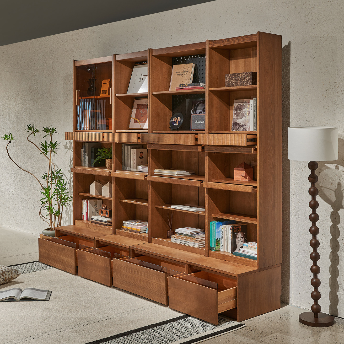 梦星魂 纯榉木实木书柜客厅柜轻定制落地储物客厅整墙收纳抽屉柜,住宅家具,组合书柜,淘宝优惠券,粉丝福利购,淘宝优惠卷