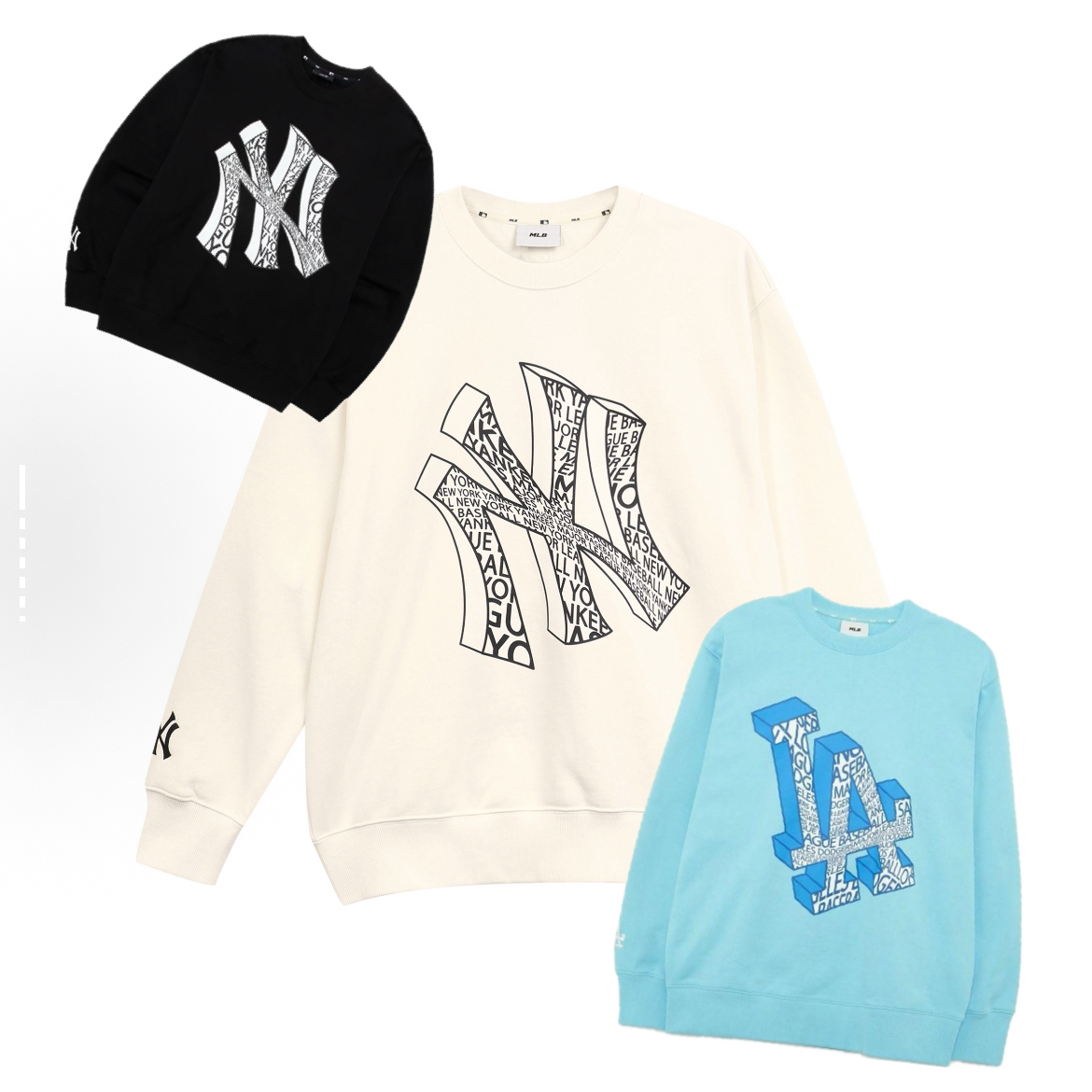 MLB 老花图案印花圆领套头卫衣 男女同款 白色3AMTU0131-50CRS