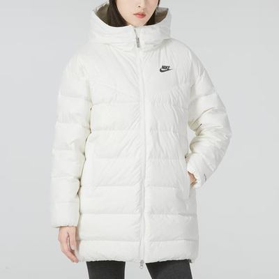 Nike Logo印花图案立领连帽羽绒服 女款 白色 DQ6874-133