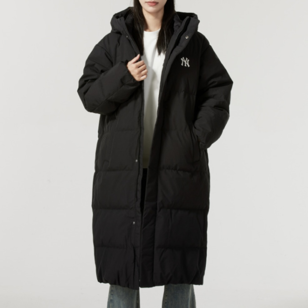 MLB 鹅绒发热里布加厚防水连帽学院风长款羽绒服 3ADJB2146-50BKS