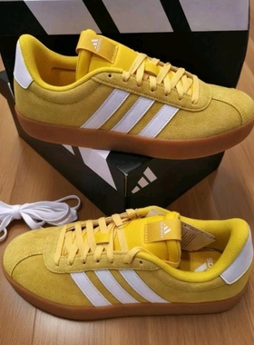 adidas VL COURT 2.0正品时尚百搭低帮板鞋男女同款黄色JP8570