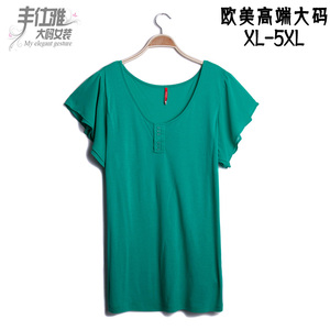 外贸原单特价大码女装妈妈装显瘦短袖宽松雪纺衫t恤上衣女夏200斤