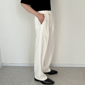 1110-KK231-P85 宽松白色长裤休闲裤韩版 纯色直筒腰带西裤，男装西裤，星座1110