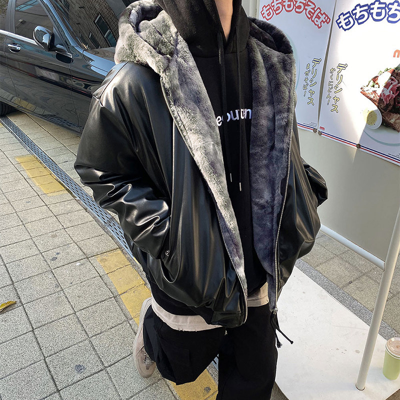 1110-M116-P200 冬季新款宽松休闲连帽拉链双面穿毛毛棉衣图片