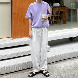 1110-KK268-P68宽松直筒脚部带抽绳纯色显瘦遮肉休闲裤图片