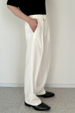 1110-KK231-P85宽松白色长裤休闲裤韩版纯色直筒腰带西裤，男装西裤，星座1110