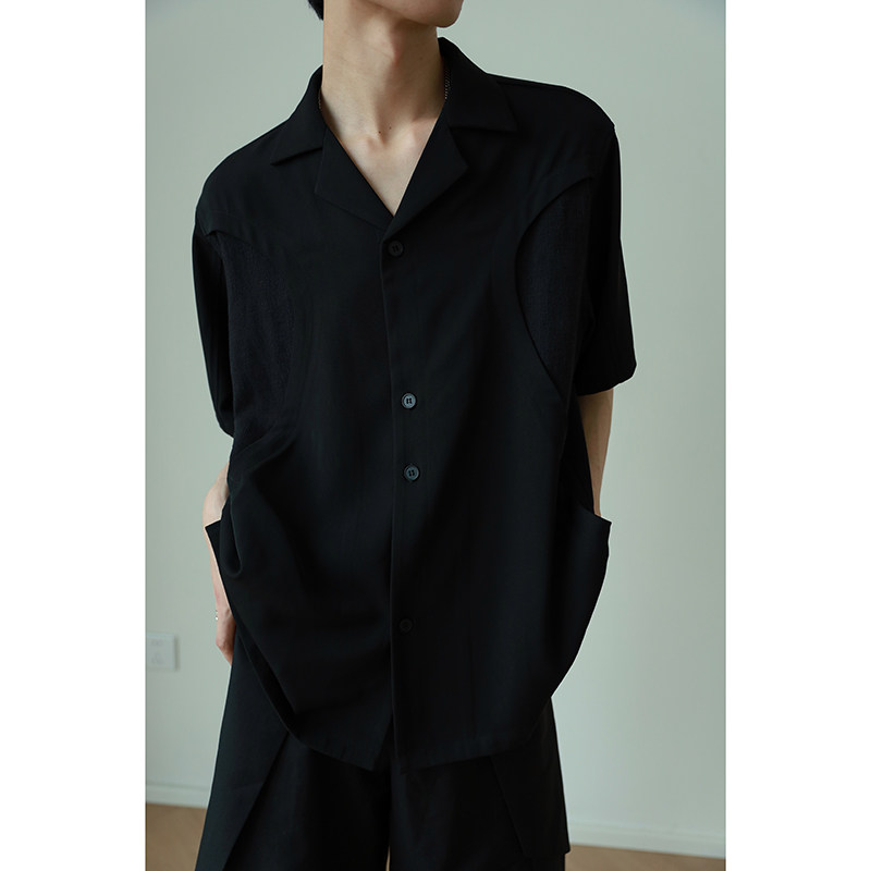 1110-YU162-P90结构设计感衬衣潮流小众男士短袖衬衫，男装衬衫，星座1110