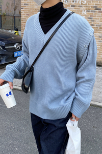 1110-MY16-P95  秋冬新品宽松休闲袖子可拆卸两穿V领针织衫毛衣图片