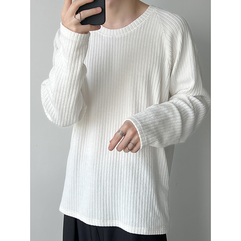 1110-YU072-P78黑白打底衫坑条纹长袖纯色T恤，男装T恤，星座1110