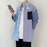 1110-YU054-P95 拼接衬衫学院风条纹设计宽松韩风设计款长袖衬衣,男装衬衫,星座1110,四季星座 1110-YU054-P95 拼接衬衫学院风条纹设计宽松韩风设计款长袖衬衣,男装衬衫,星座1110,四季星座