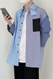 1110-YU054-P95拼接衬衫学院风条纹设计宽松韩风设计款长袖衬衣，男装衬衫，星座1110