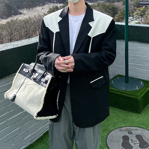 1110-X199-P140 拼接撞色设计小众休闲西装外套 黑色韩风西服图片
