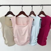 加宽肩带遮副乳 固定胸垫方领亲肤裸感运动内衣瑜伽背心健身文胸