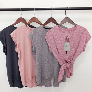 阳离子防臭夏薄款 速干T恤宽松绑带瑜伽服性感美背健身上衣女 短袖