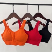 中国红 亮色系美背瑜伽内衣无钢圈带胸垫速干器械健身房运动文胸