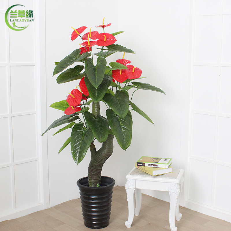 假树红掌仿真花盆栽绿色植物盆景