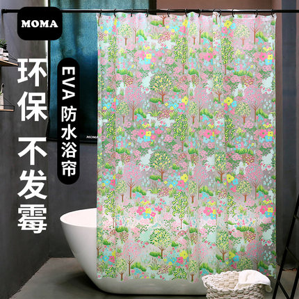 默玛EVA浴帘防水淋浴帘卫生间隔断干湿分离防霉保暖浴室莫奈花园