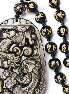 黑曜石蛇年本命年聚财双貔貅吊坠男款项链女情侣金曜石转运挂坠女