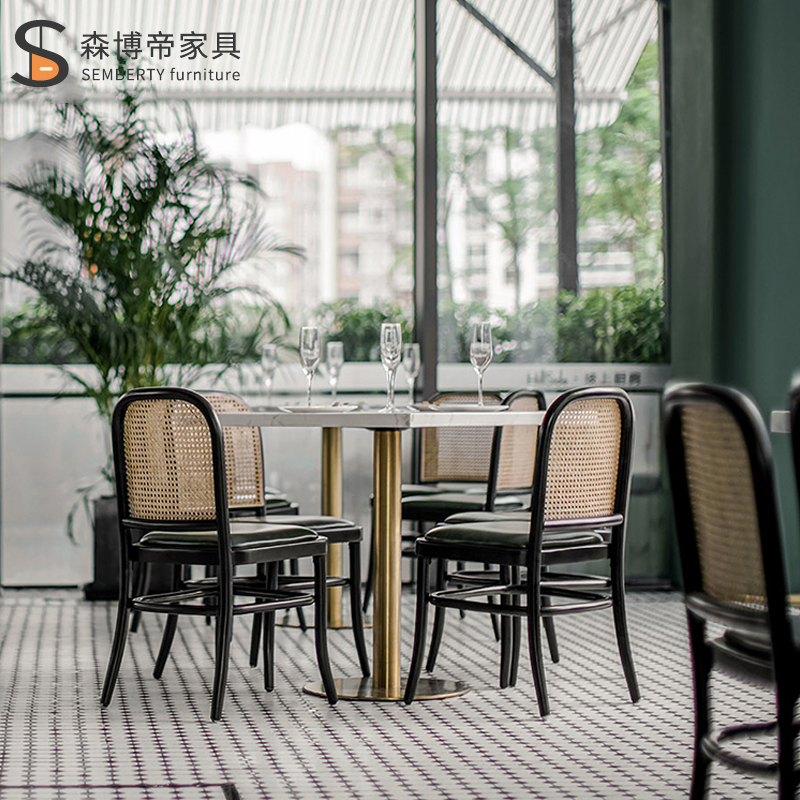 新中式编藤餐厅咖啡厅洽谈桌椅