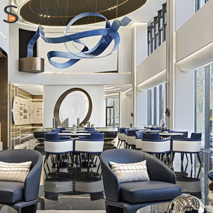 轻奢意式售楼处卡座弧形沙发酒店大堂接待转角沙发洽谈桌一桌四椅