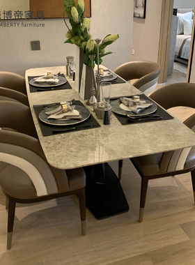 轻奢大理石餐桌椅组合样板房餐厅家用长方形饭桌意式极简桌子定制