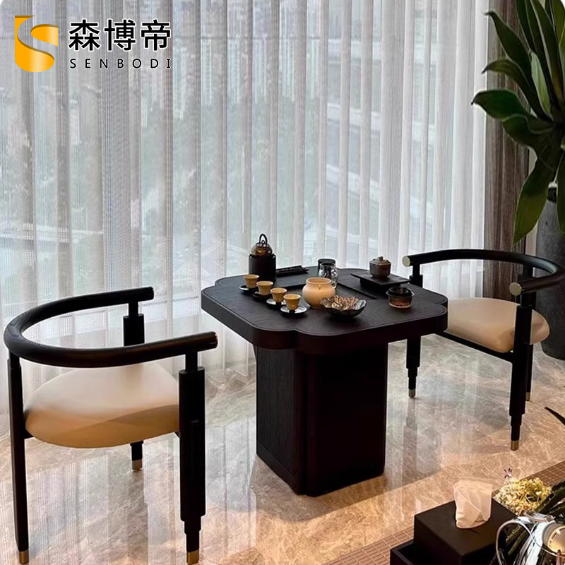 新中式阳台茶桌实木黑色海棠桌现家用茶台/茶桌