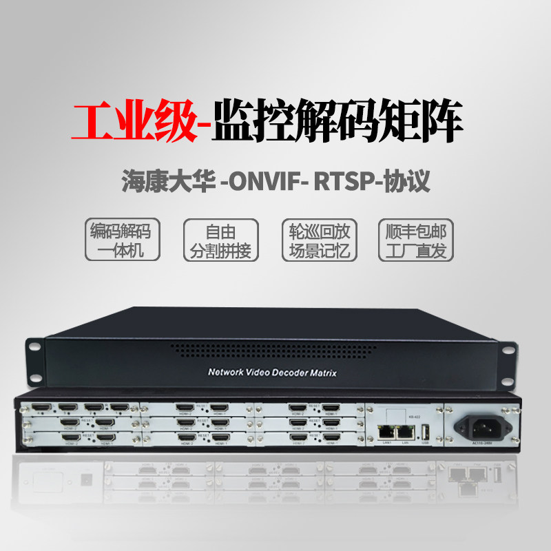 H.265网络高清视频解码器监控数字矩阵兼容海康大华切换46816屏