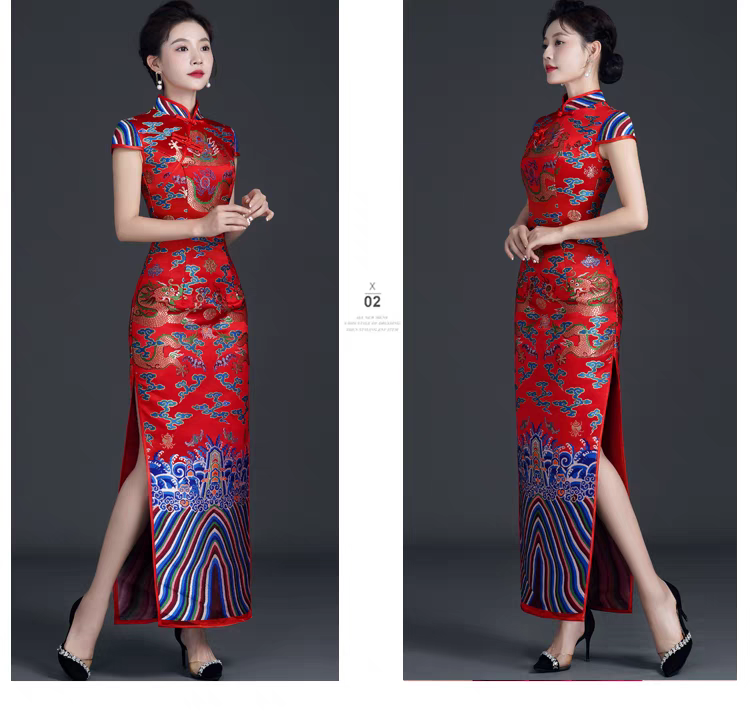 红色高贵改良旗袍妈妈晚礼服